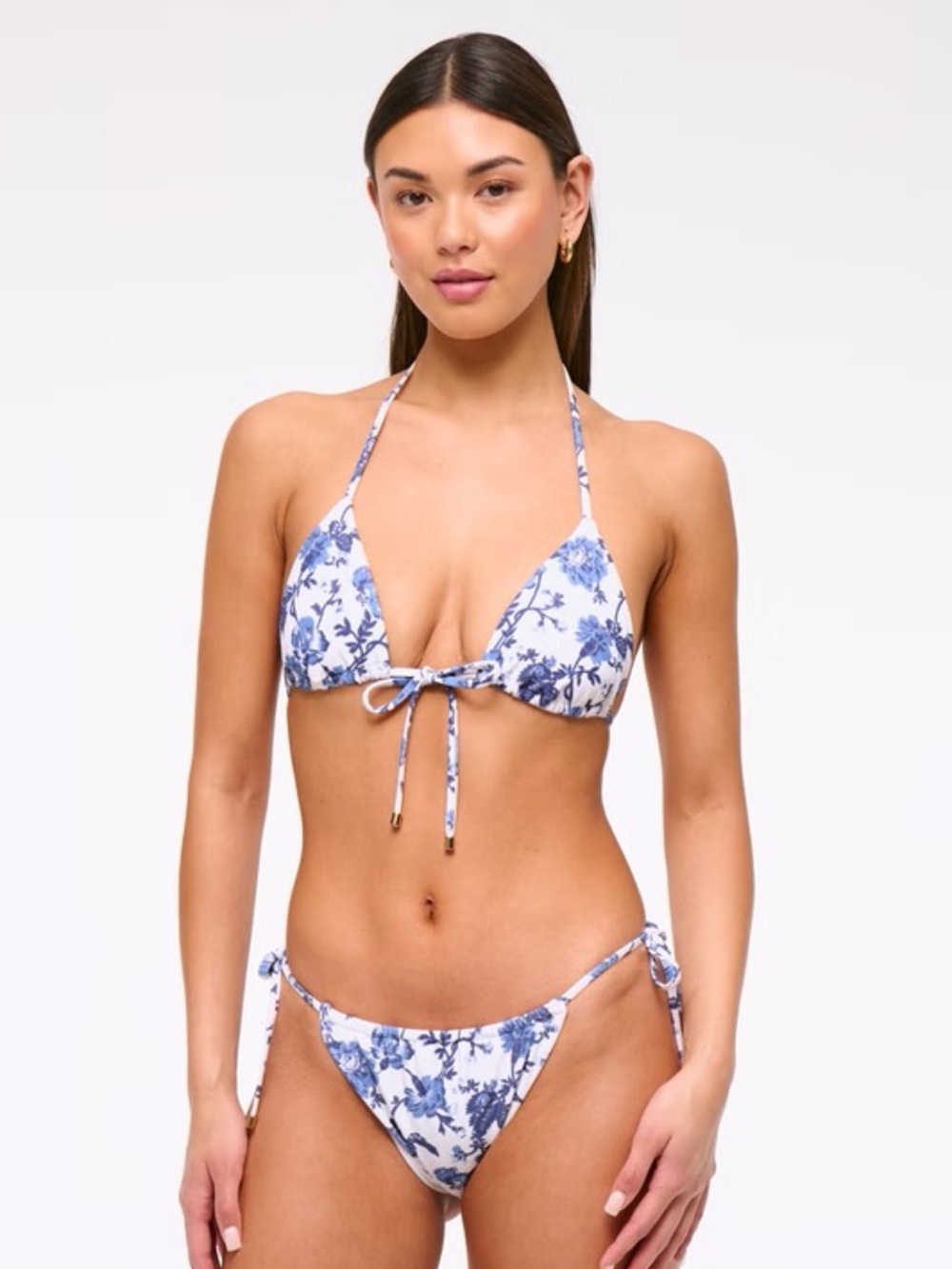 Abercrombie Bikini Set floral triangle tie top cheeky bottoms sides adjustable